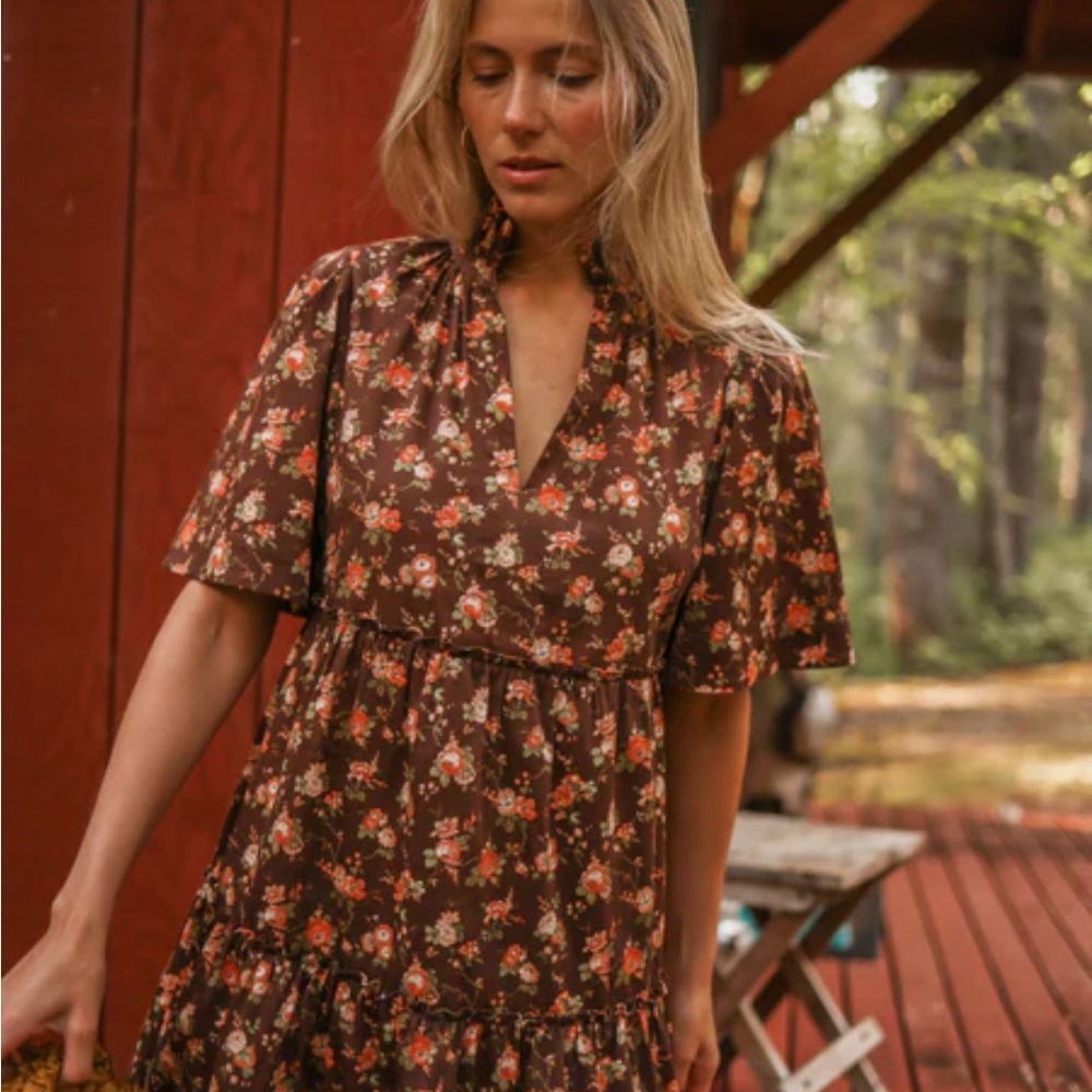 NWT! Tuckernuck Chintz Brown Floral Mini Dress - Picture 2 of 8